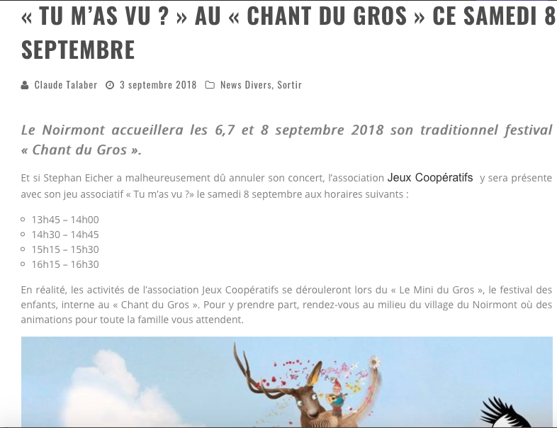 Article daily-passions "Tu m'as vu ?" au Mini du Gros, festival des enfants, interne au Chant du Gros